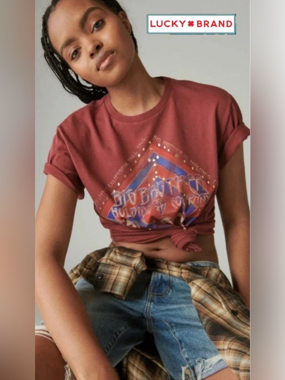 🆕 Lucky Brand Big Brother & The Holding Company Graphic Band Tee Burgundy Small